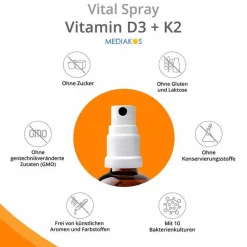 Hot Vitamin D3 + K2 4000 I.E. 60 µg Mediakos Vital Spray, 20 ml Vitamin K|Vitamin D (Colecalciferol)