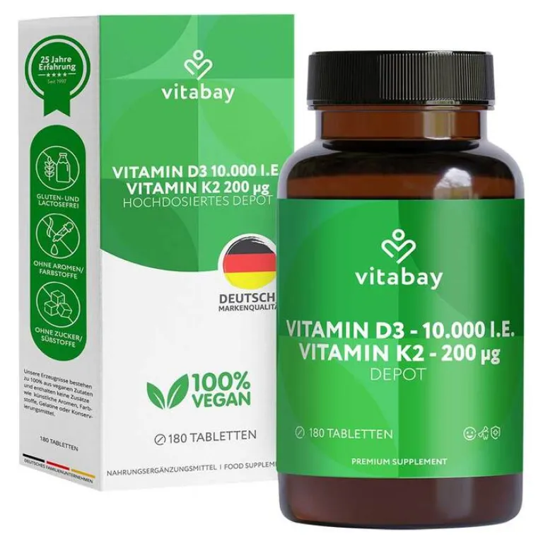 Sale Vitamin D3 Depot 10.000 I.E. + Vitamin K2 200 µg Tab, 180 St Vitamin D (Colecalciferol)