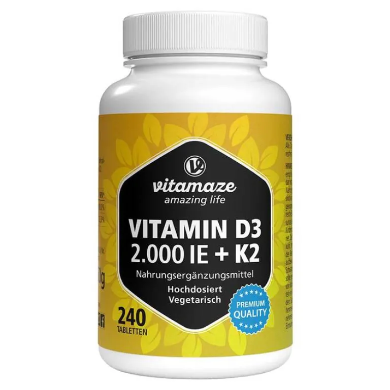 Online Vitamin D3 K2 2000 I.E. / 100 µg hochdosiert Tabletten , 240 St Vitamin K|Vitamin D (Colecalciferol)