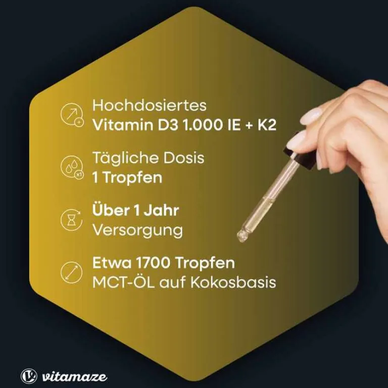 Hot Vitamin D3 K2 1000 I.E. / 10 µg Tropfen hochdosiert, 50 ml Vitamin D (Colecalciferol)