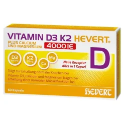 Vitamin D3 K2 Hevert + Calcium und Magnes.ium 4000 IE Kapseln , 60 St